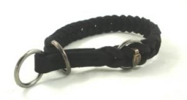 Preview: Halsband Leder geflochten schwarz 20mm 40cm mit Stop Messing
