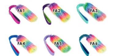 Preview: Bungee lang mit Kunstfell Regenbogen und Fleecestreifen