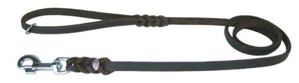 Lederleine geflochten 8mm 130cm braun m. Schlaufe Chrom