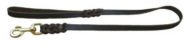 Lederleine geflochten 8mm 130cm braun m. Schlaufe Messing