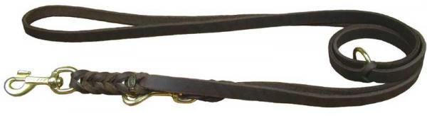 Lederleine geflochten 10mm 240cm braun 2-fach verstellbar Chrom