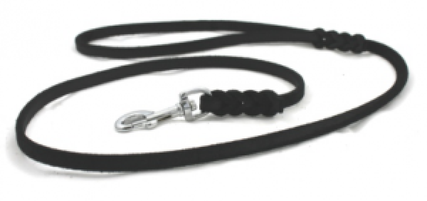 Lederleine geflochten 12mm 130cm schwarz m. Schlaufe Chrom